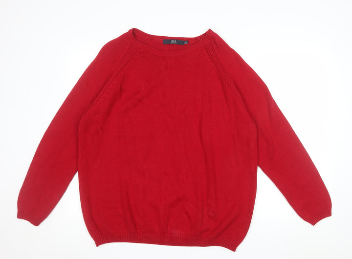 Isle Essentials Women's Red Cotton Crew Neck Pullover Jumper L 18-20