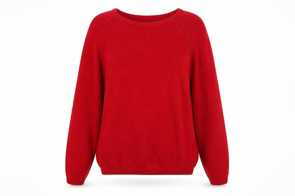Front view of Isle Essentials Women's Red Cotton Crew Neck jumper L 18-20