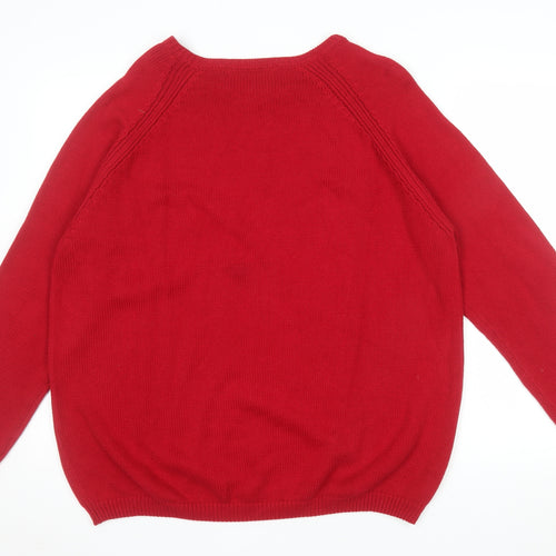 Isle Essentials Women's Red Cotton Crew Neck Pullover Jumper L 18-20
