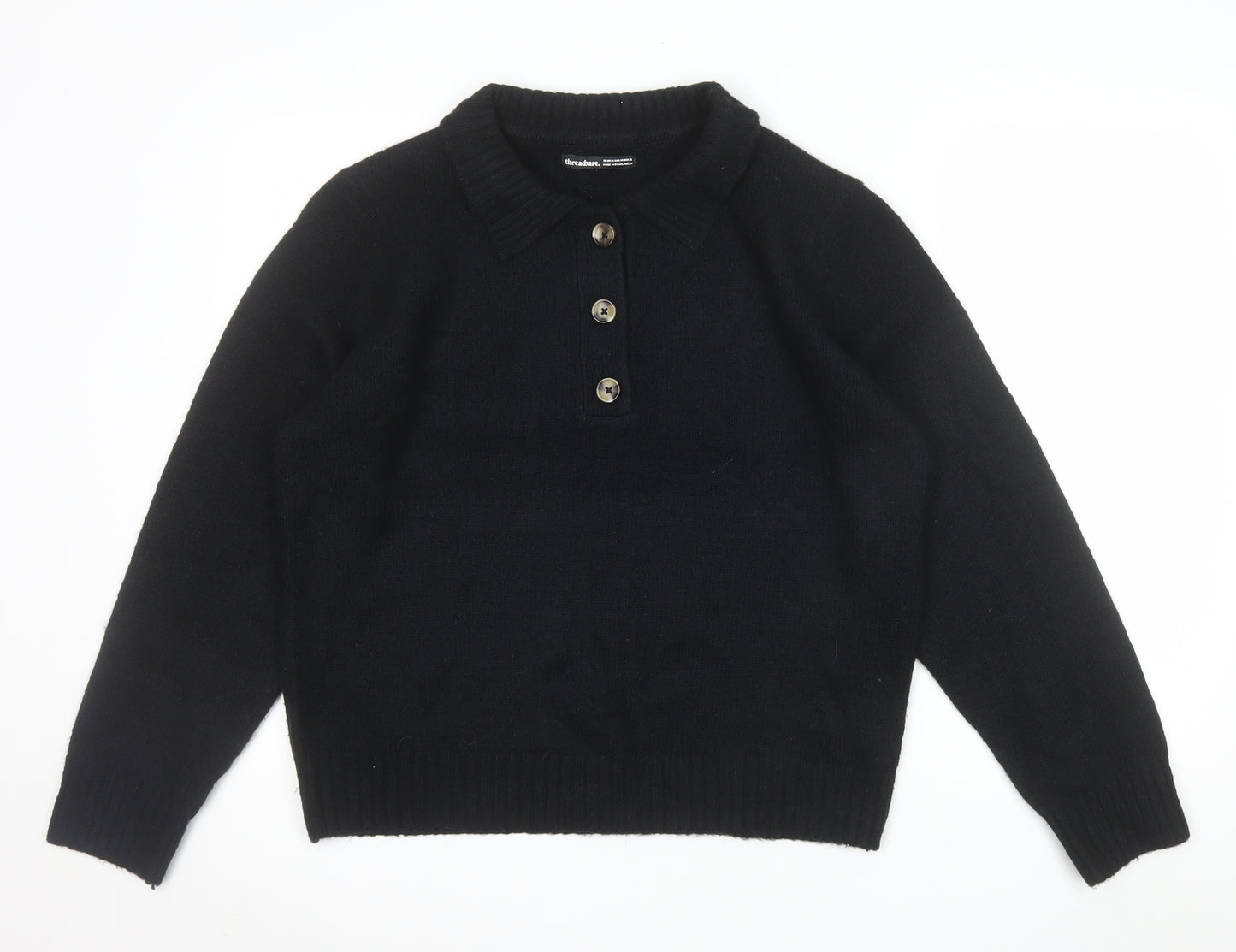 Threadbare Women’s Black Collared Henley Jumper Size 16
