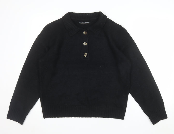 Threadbare Women’s Black Collared Henley Jumper Size 16