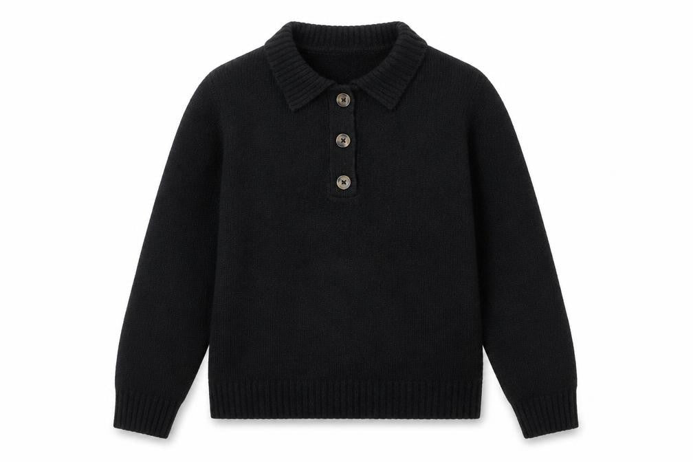 Front view of Threadbare Women’s Black Collared Henley Jumper, size UK 16