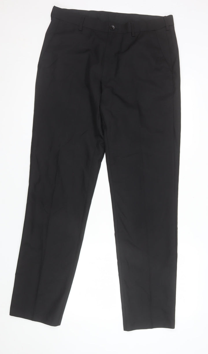 Marks and Spencer Men's Black Regular Fit Dress Pants 34W 33L