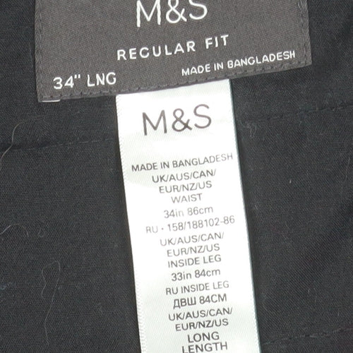 Marks and Spencer Men's Black Regular Fit Dress Pants 34W 33L