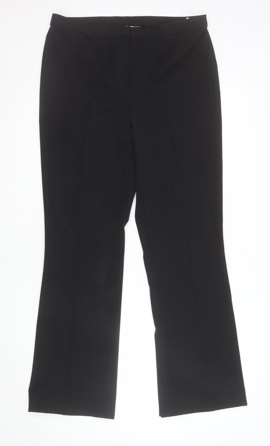 Marks and Spencer Women Black Size 14 Long Straight Leg Trousers
