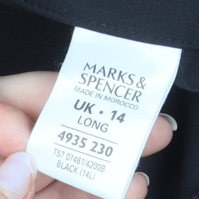Marks and Spencer Women Black Size 14 Long Straight Leg Trousers