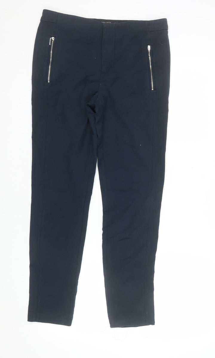 Zara Women Blue Slim Fit Stretch Zip Pocket Trousers Size S