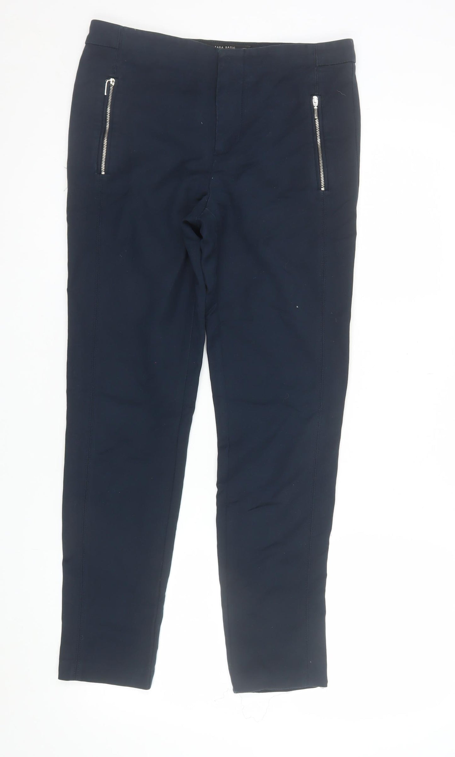 Zara Women Blue Slim Fit Stretch Zip Pocket Trousers Size S