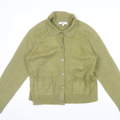 Marks and Spencer Women’s Green Collared Cardigan M Wool Blend