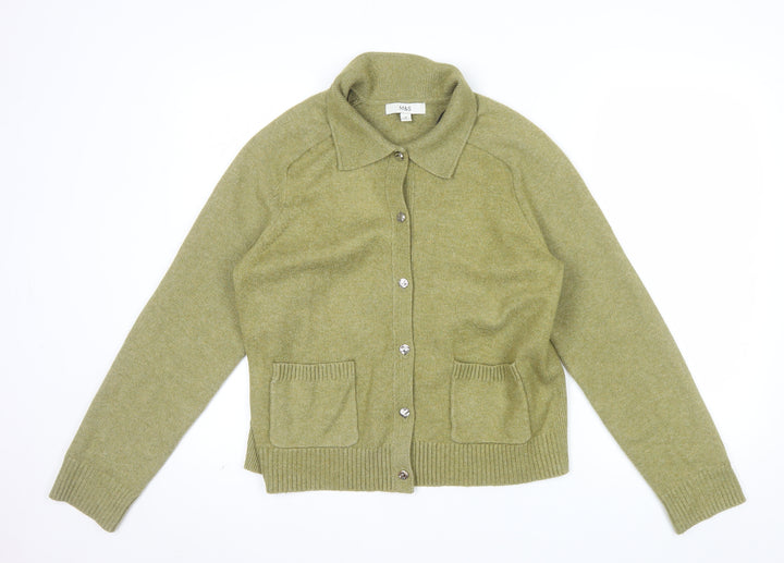 Marks and Spencer Women’s Green Collared Cardigan M Wool Blend