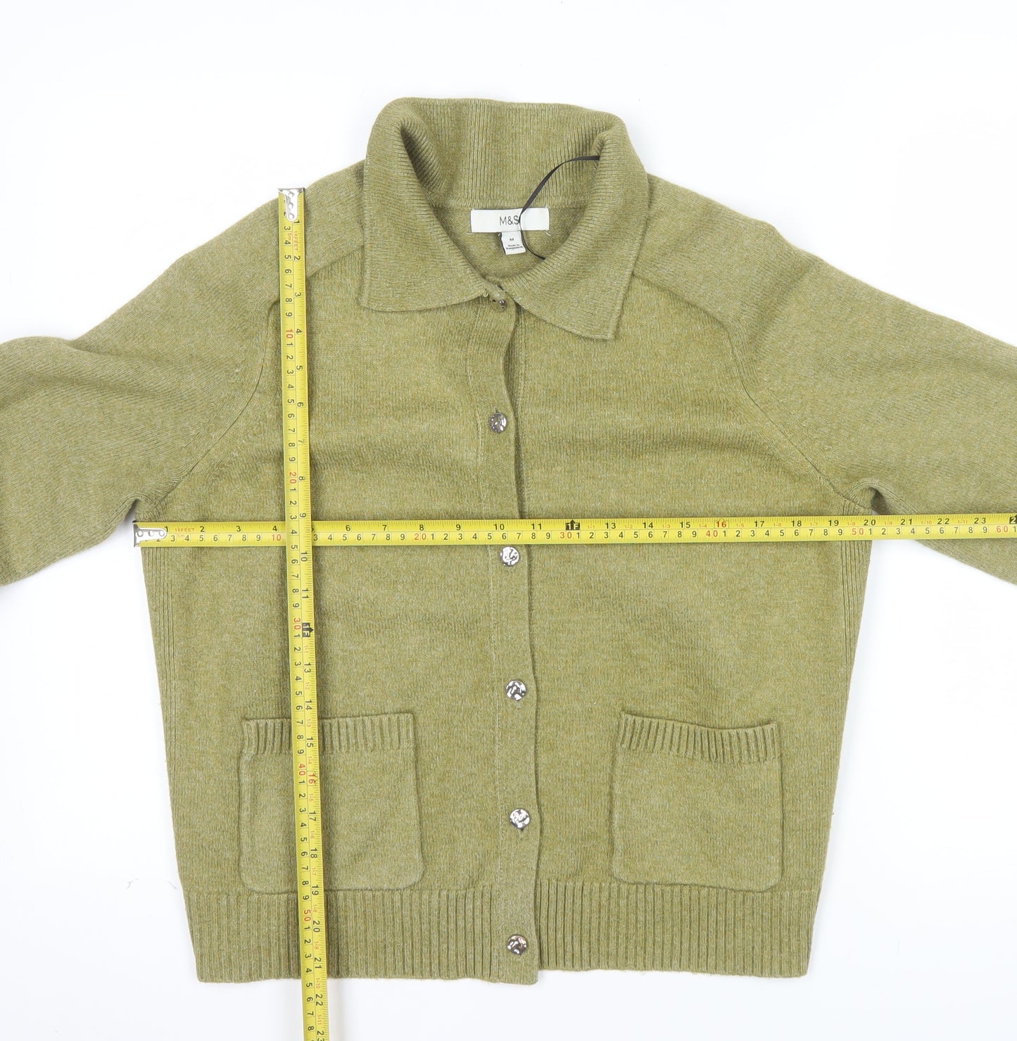 Marks and Spencer Women’s Green Collared Cardigan M Wool Blend