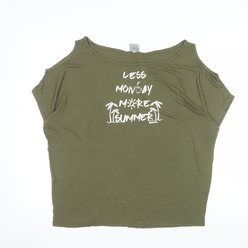 Bench Womens Green Relaxed Fit Cold Shoulder Summer T-Shirt L