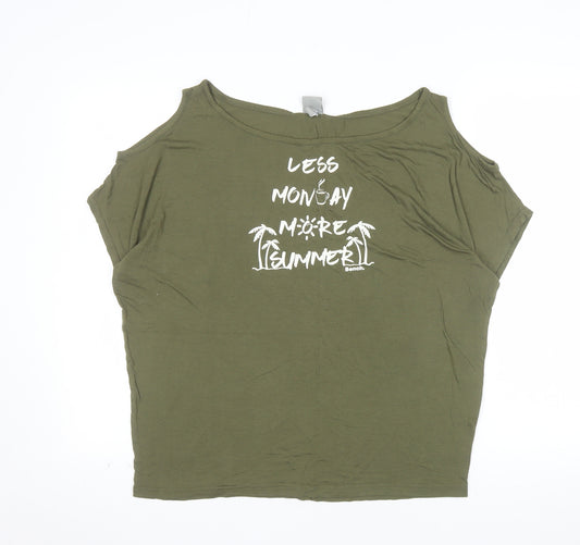 Bench Womens Green Relaxed Fit Cold Shoulder Summer T-Shirt L