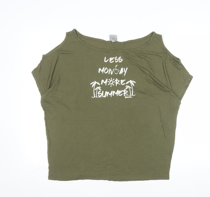 Bench Womens Green Relaxed Fit Cold Shoulder Summer T-Shirt L
