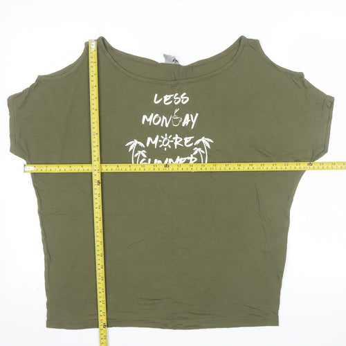 Bench Womens Green Relaxed Fit Cold Shoulder Summer T-Shirt L