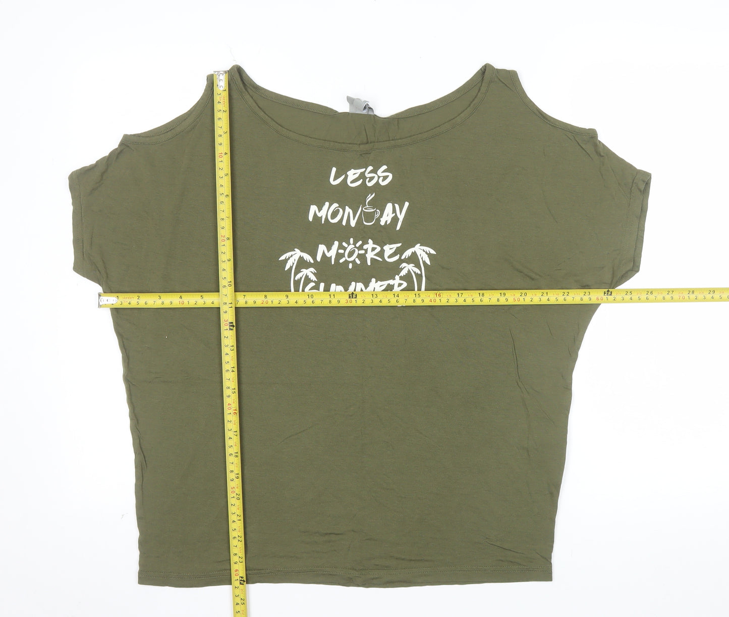 Bench Womens Green Relaxed Fit Cold Shoulder Summer T-Shirt L