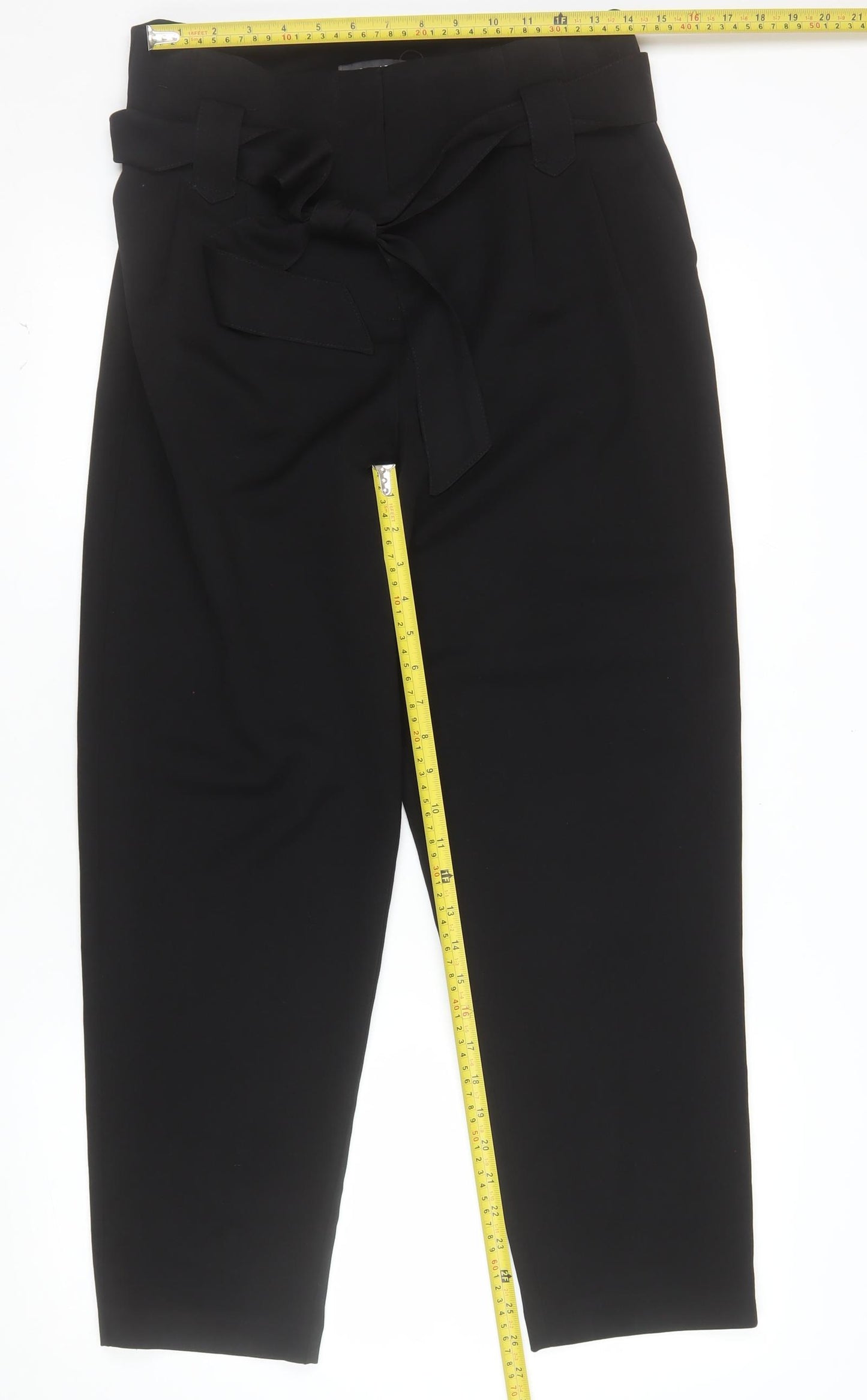 Primark Womens Black Paperbag High Rise Tapered Trousers Size 14