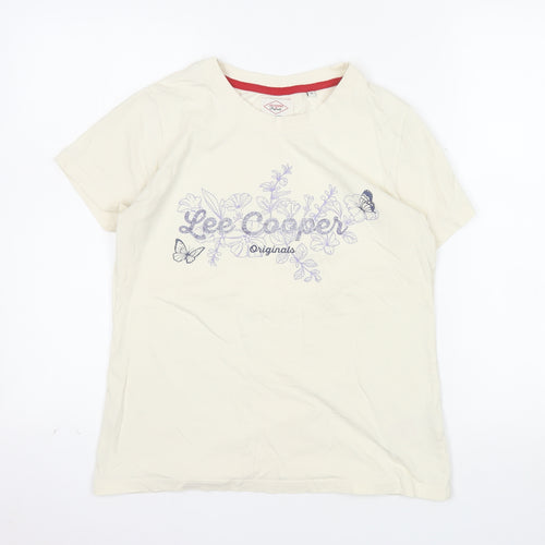 Lee Cooper Women's Beige Floral T-Shirt Size 10 Short Sleeve Cotton