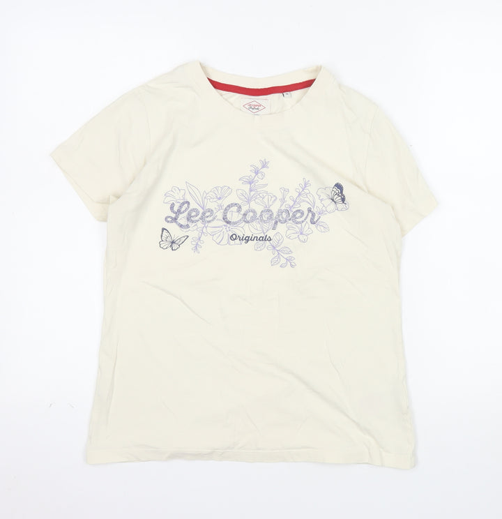 Lee Cooper Women's Beige Floral T-Shirt Size 10 Short Sleeve Cotton