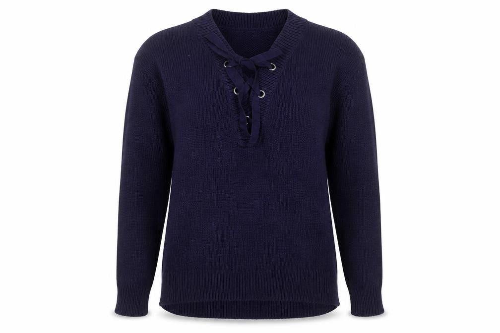 Front view of Gap Women's Blue Lace-Up V-Neck Knit Jumper, size M