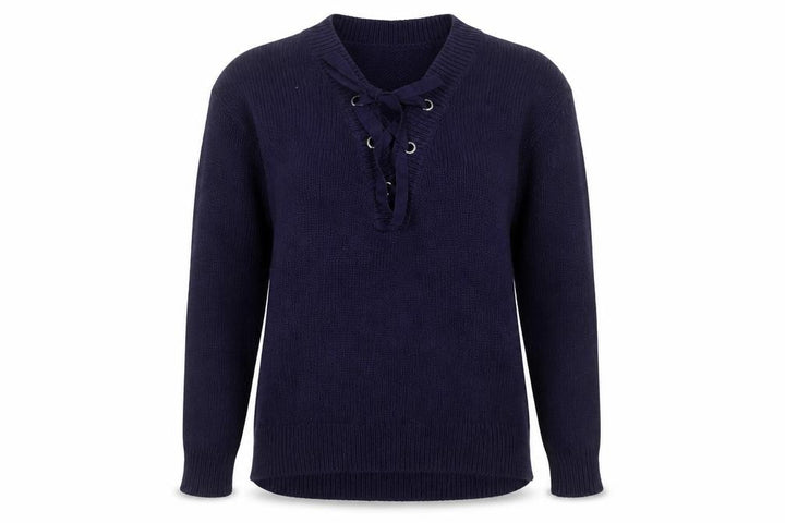 Gap Women's Blue Lace-Up V-Neck Knit Jumper Size M