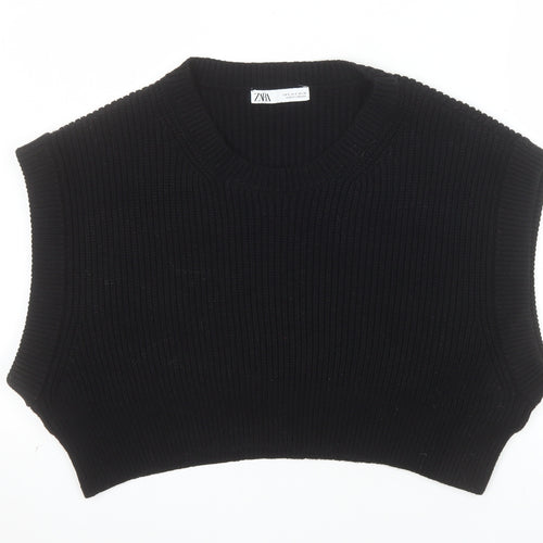 ZARA Women Black Knit Sleeveless Vest Jumper Size S