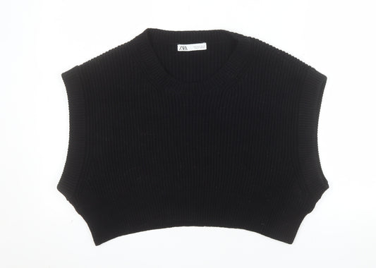 ZARA Women Black Knit Sleeveless Vest Jumper Size S