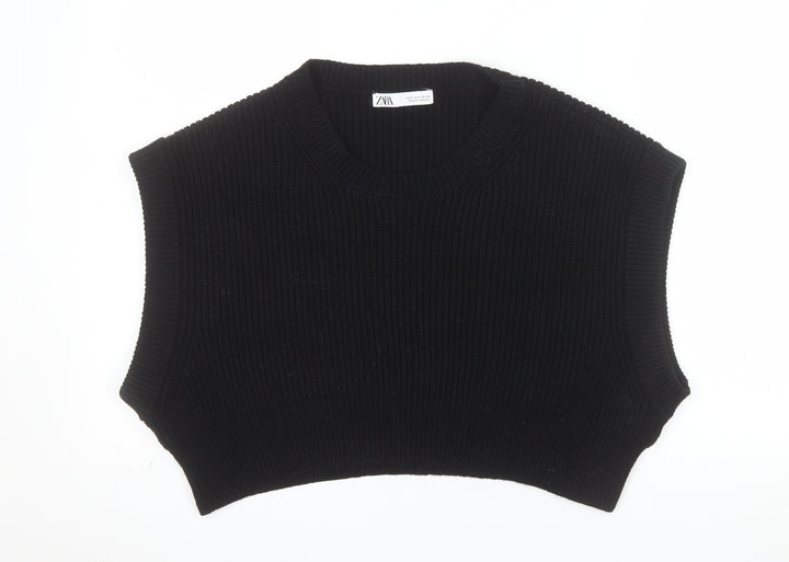 ZARA Women Black Knit Sleeveless Vest Jumper Size S