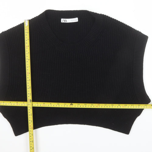 ZARA Women Black Knit Sleeveless Vest Jumper Size S