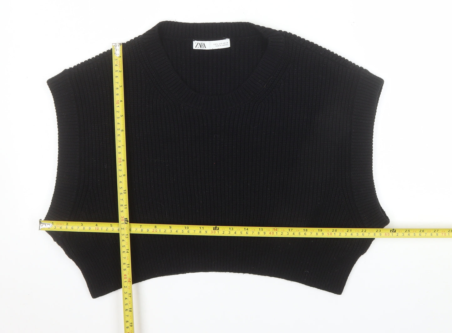 ZARA Women Black Knit Sleeveless Vest Jumper Size S