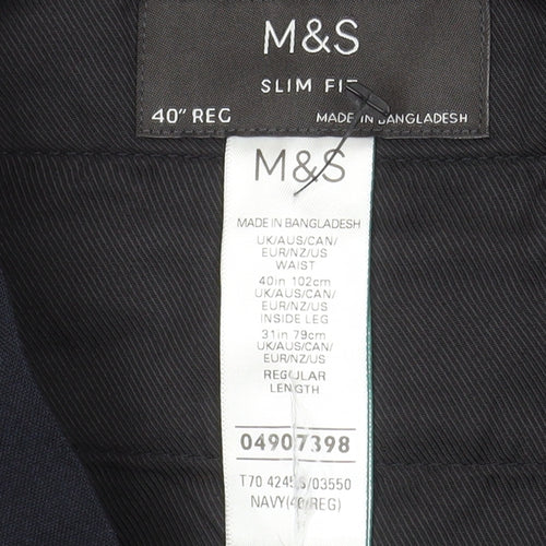 Marks and Spencer Mens Navy Blue Slim Fit Dress Trousers 40W 31L