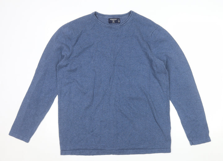 Springfield Men's Blue Cotton Crew Neck Pullover Jumper XL