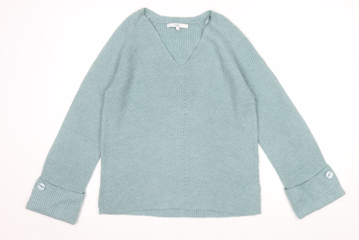 Next Women’s Green V-Neck Knit Jumper XS Wool Blend