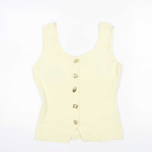 Marks and Spencer Women Ivory Knit Button Tank Top Size S