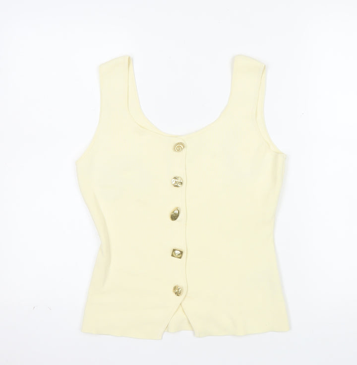 Marks and Spencer Women Ivory Knit Button Tank Top Size S