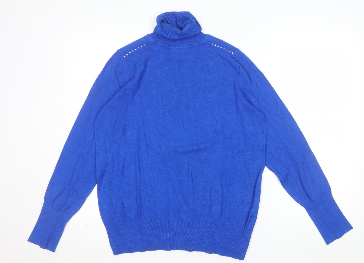 Wallis Women’s Blue Roll Neck Studded Jumper Size 14