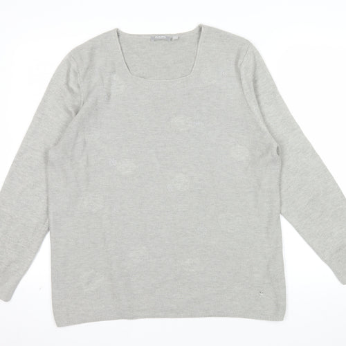 Rabe Womens Grey Square Neck Long Sleeve Knit Jumper Size 16