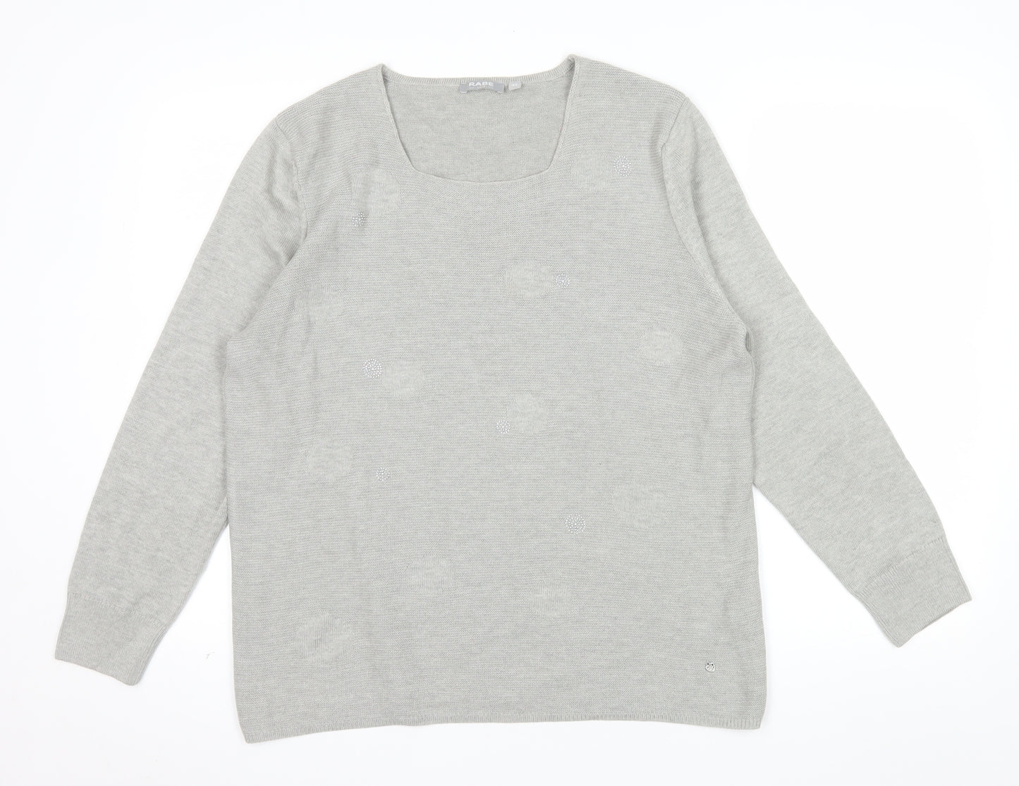 Rabe Womens Grey Square Neck Long Sleeve Knit Jumper Size 16