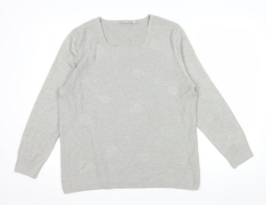 Rabe Womens Grey Square Neck Long Sleeve Knit Jumper Size 16