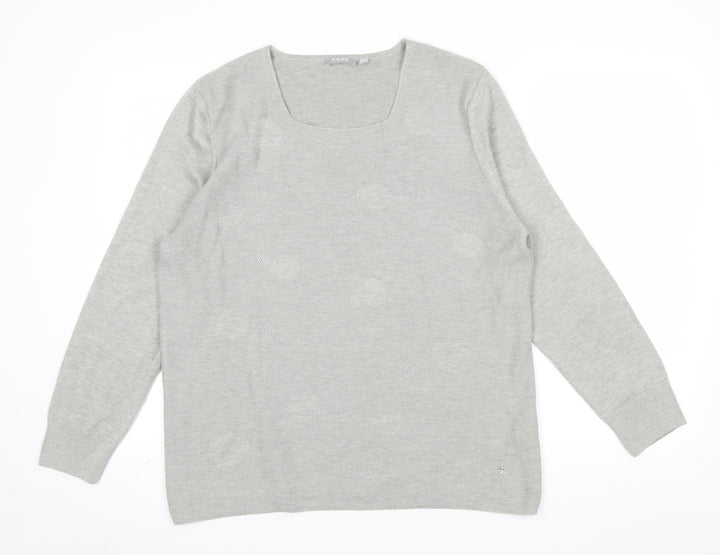 Rabe Womens Grey Square Neck Long Sleeve Knit Jumper Size 16