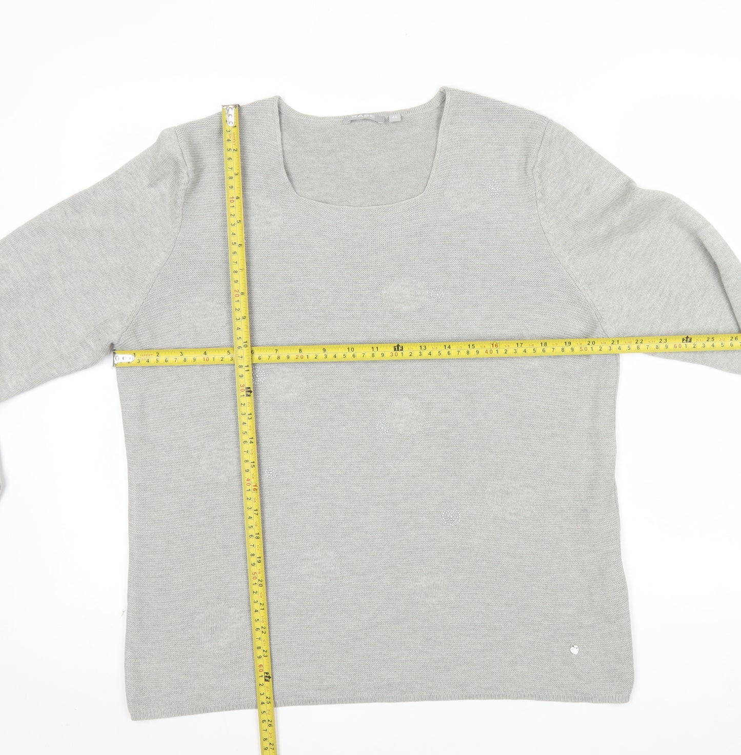 Rabe Womens Grey Square Neck Long Sleeve Knit Jumper Size 16