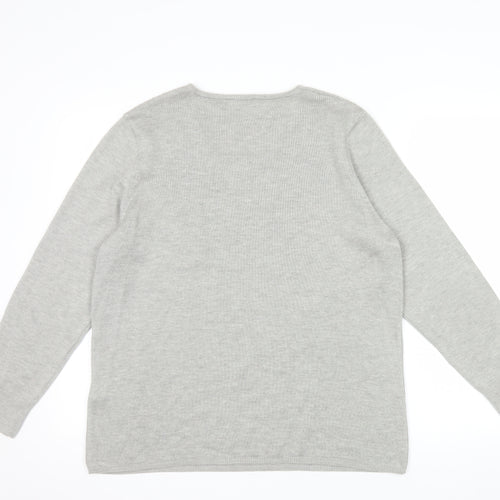 Rabe Womens Grey Square Neck Long Sleeve Knit Jumper Size 16
