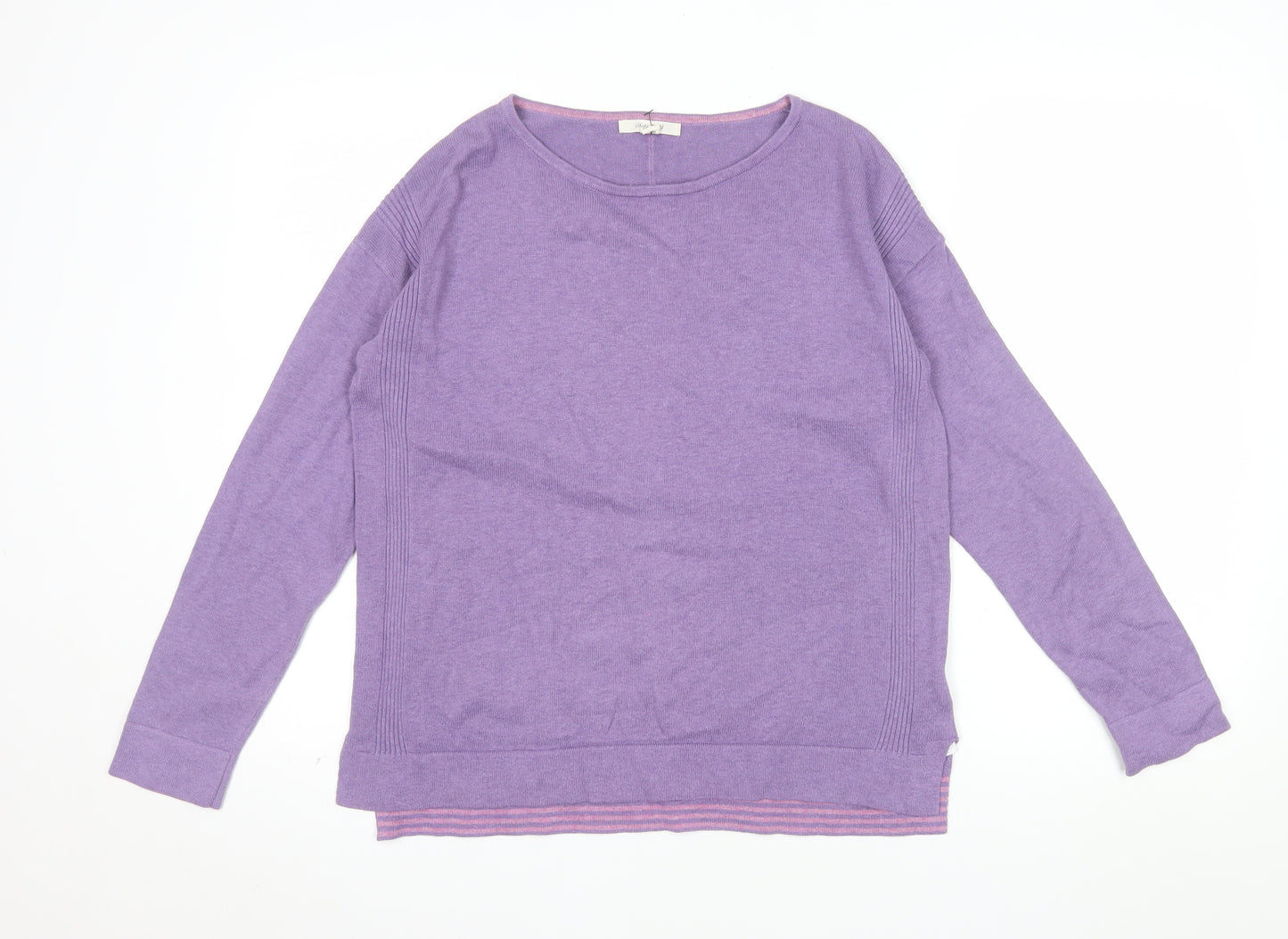 White Stuff Women's Purple Crew Neck Cotton Wool Jumper UK 10