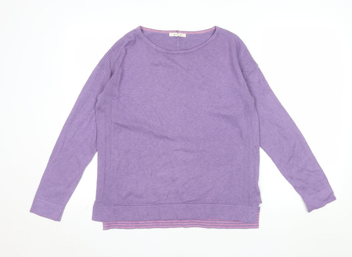 White Stuff Women's Purple Crew Neck Cotton Wool Jumper UK 10