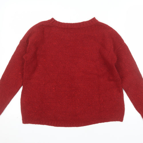 Boden Women's Red Wool Alpaca Blend Jumper Size 8 Crew Neck Long Sleeve