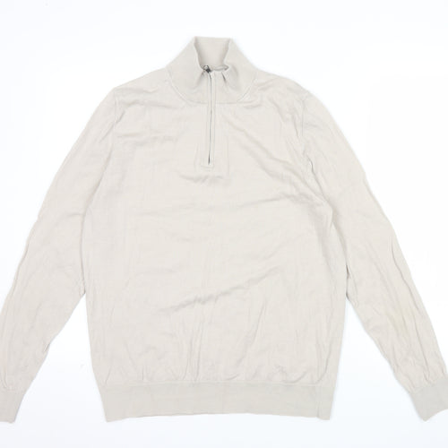Marks and Spencer Autograph Men's Beige Merino Wool 1/2 Zip Jumper L