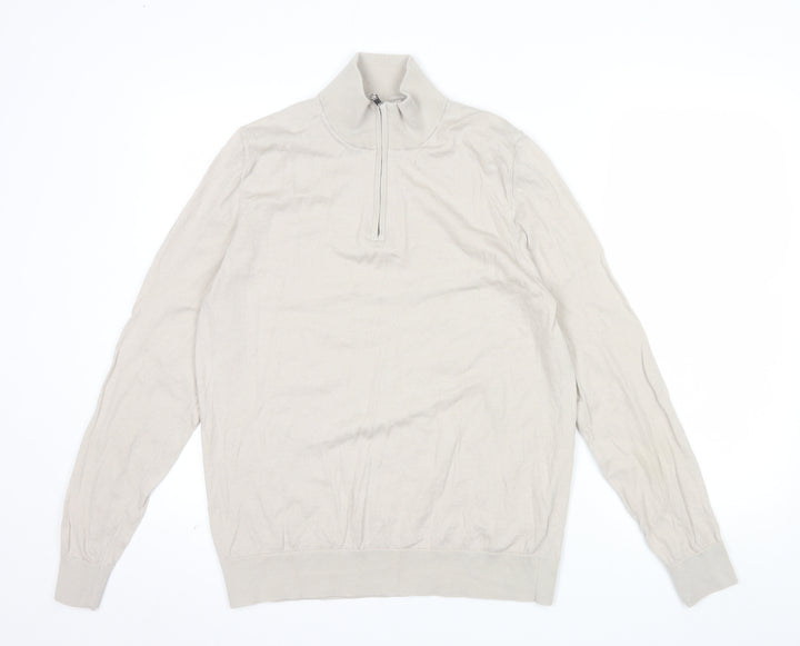 Marks and Spencer Autograph Men's Beige Merino Wool 1/2 Zip Jumper L