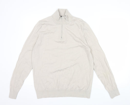 Marks and Spencer Autograph Men's Beige Merino Wool 1/2 Zip Jumper L