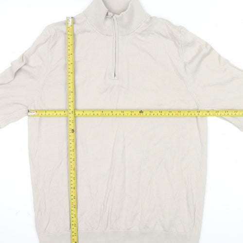 Marks and Spencer Autograph Men's Beige Merino Wool 1/2 Zip Jumper L