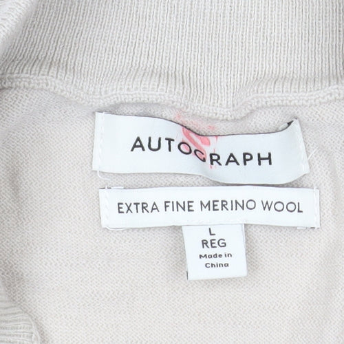 Marks and Spencer Autograph Men's Beige Merino Wool 1/2 Zip Jumper L
